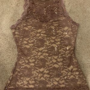 Boston Proper gold lace sparkle tank top
